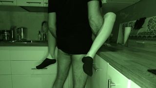 The Neighbor's Boy is Asleep and we Fuck Quickly in the Kitchen EBONY SOCKS, NIGHT VISION