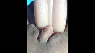 In medical gloves, fucking my cunt with a enormous dildo tongue