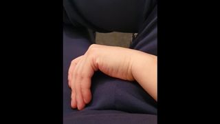 Step mom teasing step son cock making him jizz under pants in living room near quests