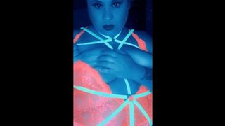 FAT WOMAN MILF toys self in neon lingerie