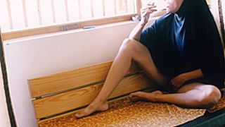 Crazy Big Beautiful Woman Arab Hijabed Amatuer Whore Enjoys To Smoke Showing Tight Booty