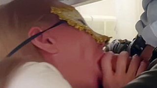 Orgasm On The Hair. A Gorgeous Lady Licks A Giant Dong Under The Table With Gusto