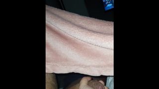 Step mom kinky talk while helping step son jerking off under blanket near daughter