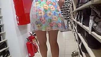 Secret Spying Alluring Legs And Monstrous Behind Under The Skirt In A Public Shoe Store