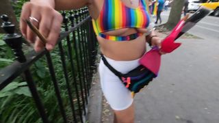 Ex-Wife under boob see through shorts at PRIDE parade