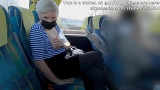 Public bus risky crossed legs masturbates cumming