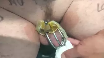 Chastity belt with condoms used by Bull fucking his ex-wife