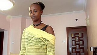 Shy Thin Dark Modelling Swallows Her First Huge White Rod In Audition