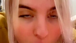 A Blonde In Clothes Puts Her Mouth To Record A Home-Made Oral Sex Close