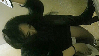 Washrooms secret online camera captures Oriental bitch peeing