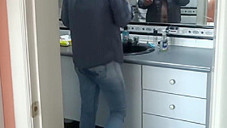 I Found My Stepson Jerking Off And I Let Him Sperm On My Booty With My Jeans On