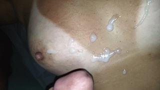 Super slow motion jizz shower over my wifes enormous an natural titties