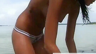 Beautiful Hispanic With Perfect Small Melons Naked On Beach