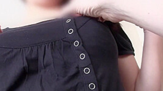 casting of a 19 years mature brunette with giant boobies