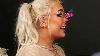 CFNM British babe swallows dong in office for better payment