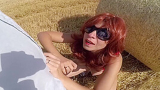 Nasty Ginger Milf Swallows In A Field With A Buttplug. Enormous Cumshot Cum-Shot