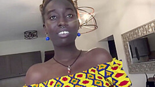 African Casting - Tall Ebony Amateur Slobbers All Over Big White Cock