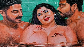 Erotic Art Or Drawing Of Fine Indian Married Woman Having A Steamy Affair With Her 2 Boyfriends