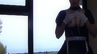 This French Maid In Her Classic Black & White Sexy Uniform Is Cleaning Your Room