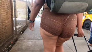 Ex-wife in see through bum shorts walking in public
