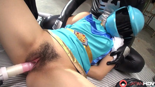 Asian skank in blue space uniform has gang-bang with sex toys uncensored.