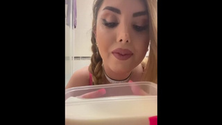 Persian babe large boobies covered in milk