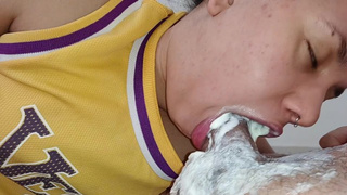 licking sucking gagging until cream-pie comes out of his balls