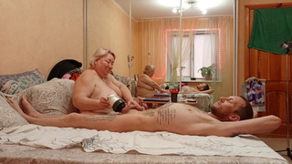 the ex-wife massages the wang and balls, then blows the rod and gets a mouthful of attractive spunk