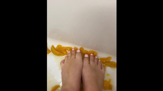 Watch my soft, perfect toes squish juicy peaches Sensual, messy, and oh-so-satisfying…