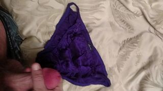 Cumming on Wife's Purple Silk Panties!