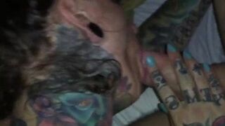 White - Amateur tatted wife sucks hubby to cumshot
