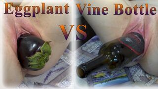 Super Extreme Insertion! Drink Ex-Wife Fuck herself by very Giant Eggplant and Bottle of Vine!