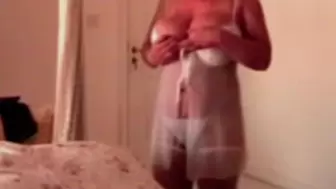 White lingerie strip blow and titfuck