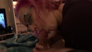 Purple Haired Wife Sucks my Cock then Rides me for Christmas, I Cum Fast!