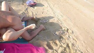 Wrinkly cougar hubby rides fresh ex-wife on beach