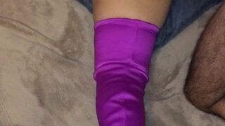 Charming Latin wifey in a purple outfit