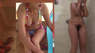 Hairy snatch brunette shower voyeur online cam