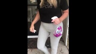 PAWG Ex-Wife Cleaning the Front Door in Leggings