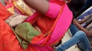 Tamil charming aunty side melons & Nipples in saree without bra