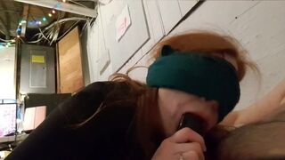 Redheaded wifey blows giant BBC dick sleeve for the first time